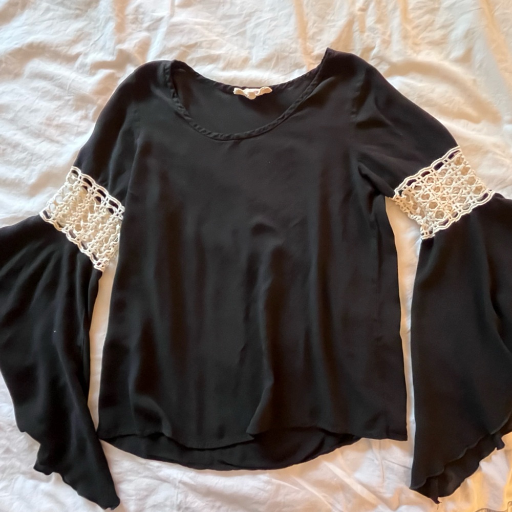 ALTAR’D STATE Trumpet Sleeve Blouse with Crochet Detail (Discounted Shipping🚚)